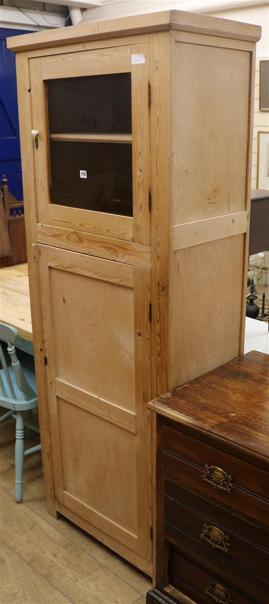 A pine cupboard with glazed top W.71cm